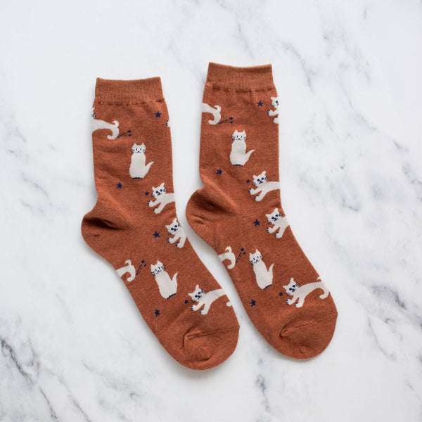 Cat Meow Casual Socks: Rust - Daily Magic