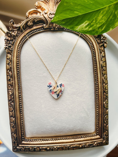 Ditsy Floral Heart + Initial Charm Necklace - Customize! - Daily Magic