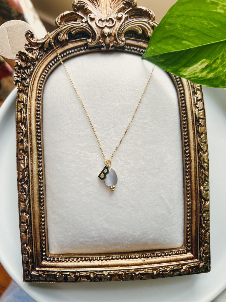 Gemstone + Initial Charm Necklace - Daily Magic