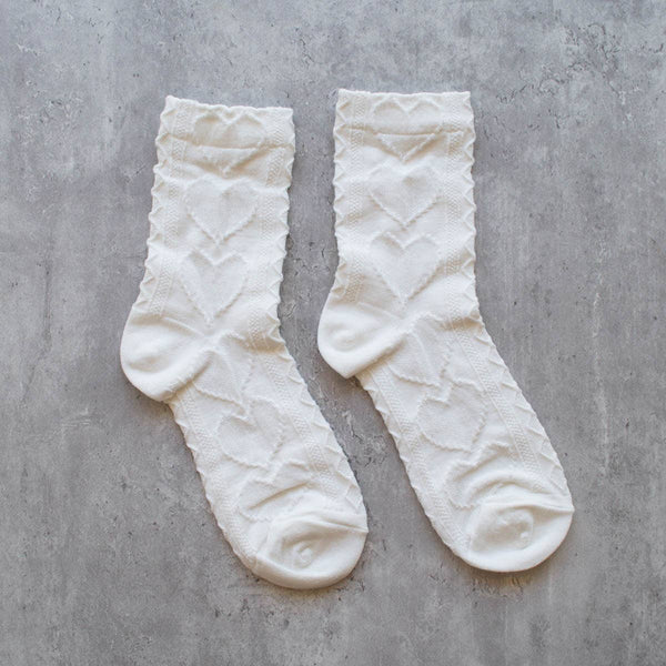 Heart Embossing Socks: White - Daily Magic