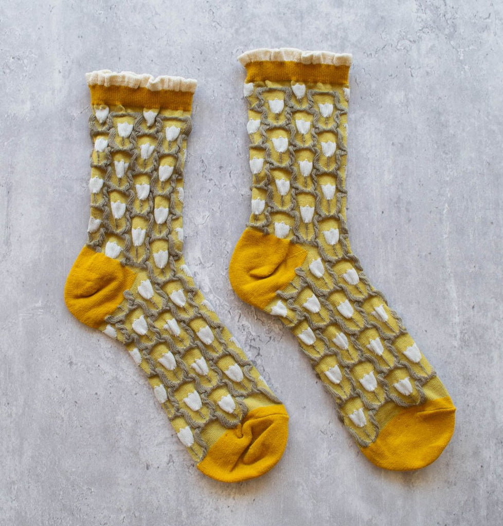 Scrunchie Cozy Floral Sock in Mustard - Daily Magic